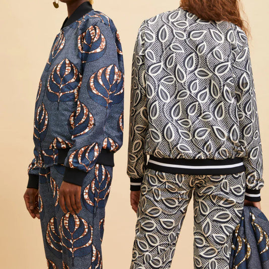 Reversible Unisex Akazi Bomber - Black Leaf/Blue Leaf